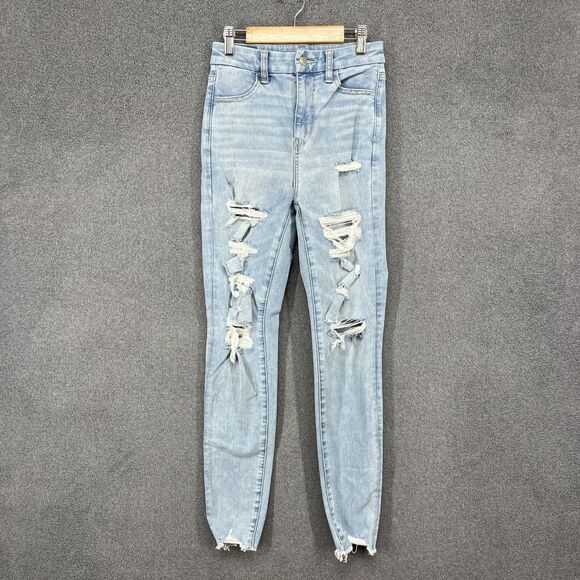 American Eagle Jeans Youth 0 Next Level Stretch Distressed Curvy Hi Rise Jegging - Picture 1 of 14